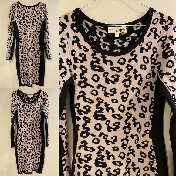 SUPER SOFT RAYON MIX ANIMAL PRINT SWEATER DRESS L - Picture 1 of 5